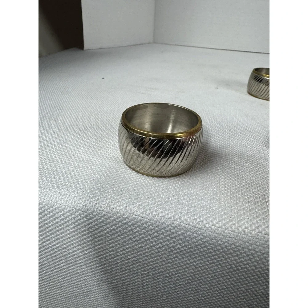 Vintage hammered metal gold and silver‎ toned napkin rings set of 7